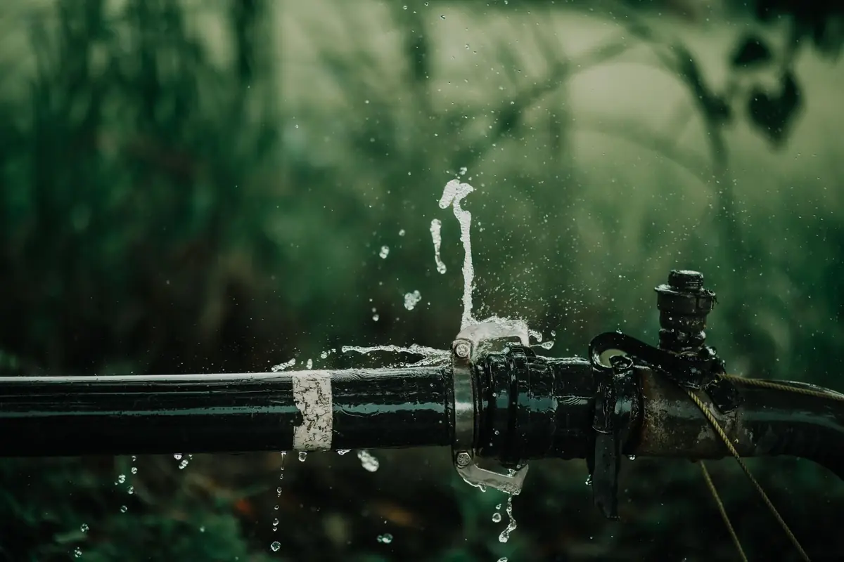 Water spraying from a burst pipe joint in a Sherman, TX home