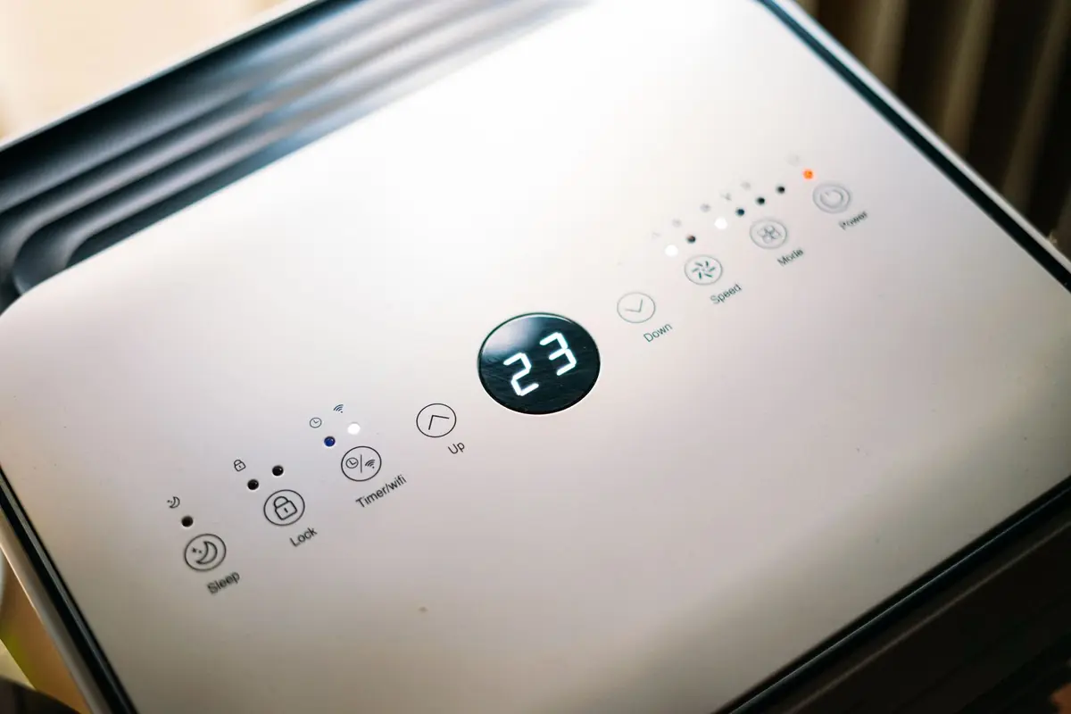 Dehumidifier controls showing the humidity level during structural drying in Sherman, TX